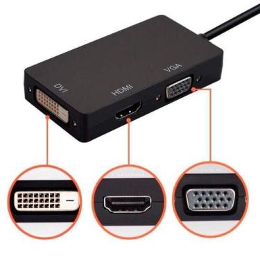Imagem de Adaptador Displayport x DVI VGA Hdmi Fêmea Multiport 3x1 - Preto - DEX