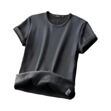 Imagem de Camiseta Térmica Masculina De Veludo De Manga Curta Para Inverno - Cam