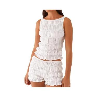 Imagem de Conjunto De Verão Feminino Com Top Sem Mangas E Calças Ruched Estilo P