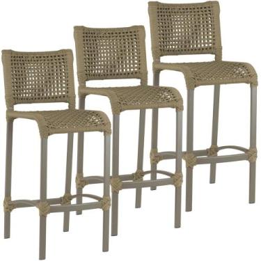Imagem de 3 Banquetas Haiti em Corda Náutica Alumínio Balcão Edícula Cozinha Tra