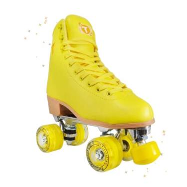 Imagem de Patins Quad Retrô Traxart Foxxy  Bota Cano Alto  Base Alumínio  Rodas 