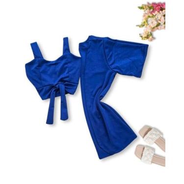 Imagem de Kimono Colete + Crooped Plus Size Feminino 0444 - Bellucy Modas, Azul,