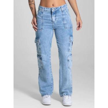 Imagem de Calça Feminina Cargo Sawary 280968 - Sawary Jeans, Azul, Claro, 46