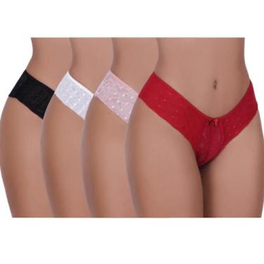 Imagem de Kit 4 Calcinhas Tanga com Renda Vellfer VF-94, Multicor, M