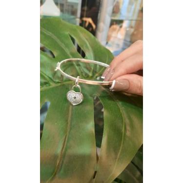 Imagem de Bracelete de prata com pingente de coraçao cravejada - Belajoia