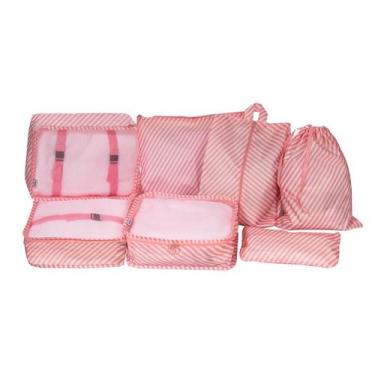 Imagem de Kit organizador para mala de viagem 7 peças - listrado - Mimos e Viage