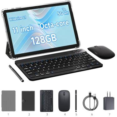 Imagem de Tablet 2 em 1 de 11 polegadas, 20 GB de RAM, 128 GB de ROM, tablet Android 16 com capa para teclado e mouse Stylus expansível de 2 TB, câmera de 13 MP, processador octa-core 5G WiFi-6 8000 MAH