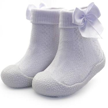 Imagem de Meia Bebê Menina Sola Antiderrapante Infantil Cano Alto Com Laço Rosa 
