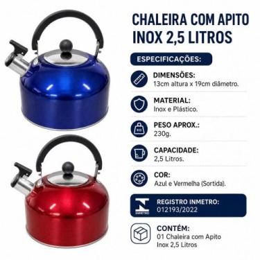 Imagem de Chaleira com Apito em Aço Inox 2,5 Litros Bule para Agua Quente Cha Ca