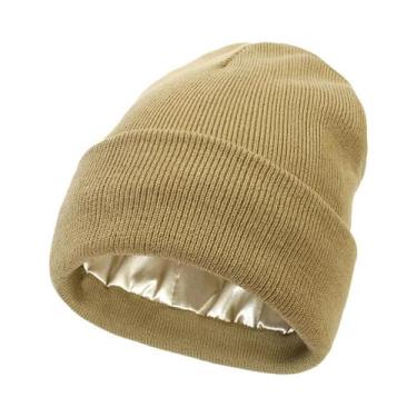 Imagem de Gorro Feminino De Inverno Antiestático Forrado Em Cetim, Touca De Malh