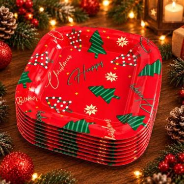 Imagem de Prato Natalino Sobremesa Petiscos Mesa Posta Decoraçao Natal 17cm - No