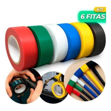 Imagem de Kit 6 Fitas Isolantes Coloridas PVC Antichama 10m Elétrica - Congratul