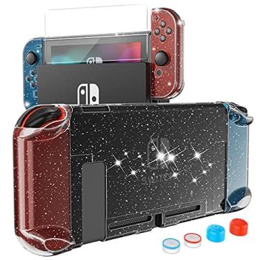 Imagem de HEYSTOP Case Compatible with Nintendo Switch Dockable, Protective PC Cover Compatible with Nintendo Switch and Joy Con Controller with a Switch Screen Protector and 4 Thumb Stick Caps (Black Glitter)