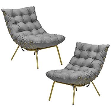 Imagem de Kit 2 Poltronas Decorativas Sala de Estar Abel Base de Ferro Dourada Linho Cinza - Gran Belo