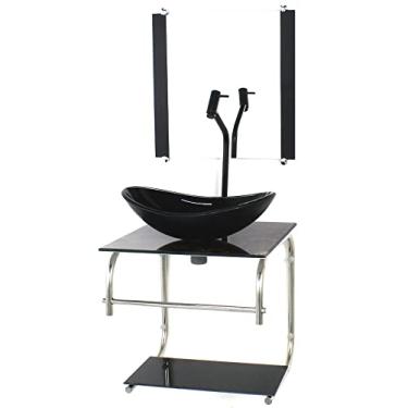 Imagem de GABINETE DE VIDRO CUBA OVAL 40CM INOX MARMORE IMPERADOR COM TORNEIRA PRETA