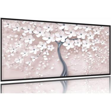 Imagem de Quadro Árvore Flores Cerejeira Para Sala Apê Mosaico 130x60 Moldura Preta 2x2