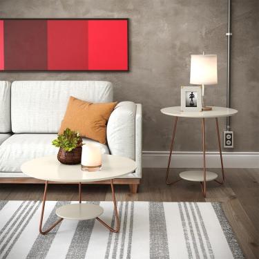 Imagem de Conjunto Sala Mesa Centro E Apoio Liz Pés De Ferro Off White/Freijo