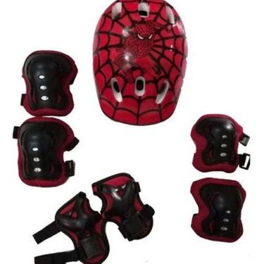 Imagem de Kit Proteção Capacete, Joelheira, Cotoveleira Homem Aranha