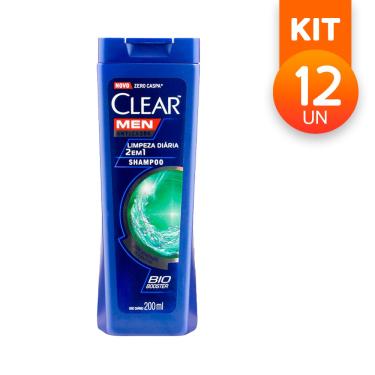 Imagem de Shampoo Clear Men Anticaspa 2 Em 1 Limpeza Diária Minerais Oceânicos Bio Booster 200ml (Kit com 12)