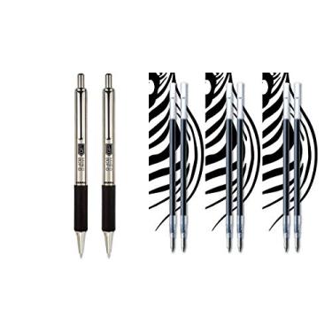 Imagem de Zebra Pen G-402 Stainless Steel Retractable Gel Pen & Refills, Fine Point, 0.5mm, Black Ink, 2 Pens and 6 Refills