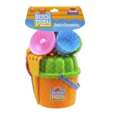 Imagem de Beach Play Balde De Praia Com 10 Acessórios Brinquedos - Usual Brinque