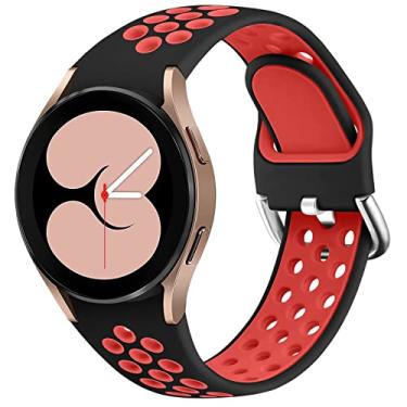 Imagem de Pulseira elegante sem lacunas para Samsung Galaxy Watch 4 Band 40 mm 44 mm/Watch 4 pulseiras clássicas 42 mm 46 mm Furo Respiráveis Três Fias Respiráveis Pulseira de Silicone Ajustável Pulseira Esportiva Feminina Masculina, Preto Vermelho