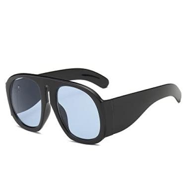 Imagem de Óculos de sol redondos de luxo fashion masculinos femininos design superdimensionado moldura de personalidade único óculos de sol retrô de perna UV400, preto azul, 1 peça