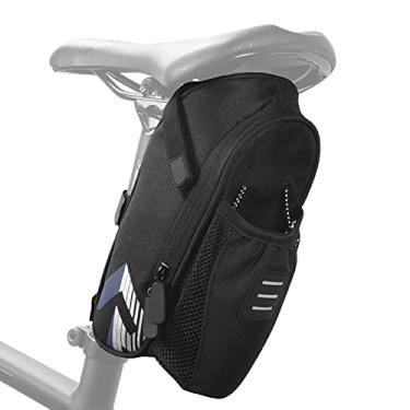Imagem de Bolsa de selim para bicicleta com bolso para garrafa de água Bolsa de selim para bicicleta à prova d'água Bolsa de apoio reflexivo para bicicleta traseira com bolsa para chaleira Bolsa traseira