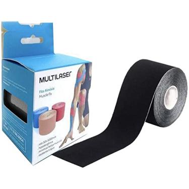 Imagem de Rolo Fita Kinésio 5 x 500 Cm Tape Bandagem Elástica Funcional Adesiva Preta Musculação Hipoalergênica Melhora Circulação Evita Lesões Resistente A Água Muscle Fix Multilaser