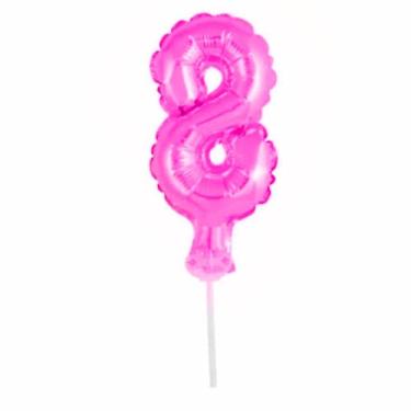 Imagem de Topo de Bolo Vela Balão AUTO INFLÁVEL Rosa Pink Metalizado Números (8)