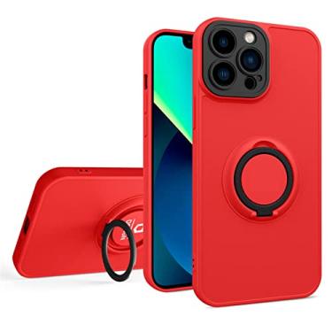 Imagem de Capa fina para iPhone 14/14 Pro/14 Plus/14 Pro Max, capa traseira de grau militar com anel giratório dobrável capa de TPU à prova de choque, proteção magnética, vermelha, 14 plus 6,7 polegadas