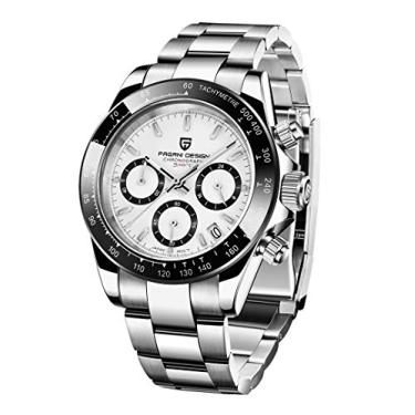 Imagem de BY BENYAR Relógio masculino casual com movimento japonês Pagani Design, cronógrafo multifuncional, de aço inoxidável, moda e negócios, Aço branco, Cronógrafo