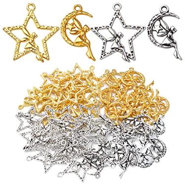 Imagem de 60 peças, pingentes de estrela de fada na lua, liga, pingentes de fada, berloques, contas, artesanato, suprimentos para bricolage joias brincos colar pulseira acessório para fabricação
