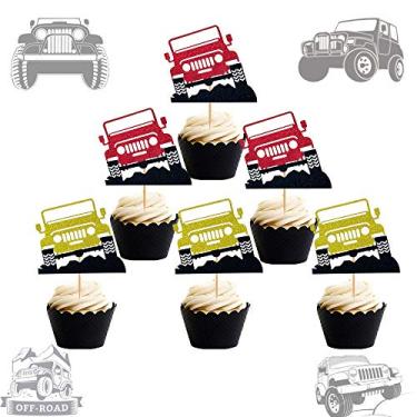 Imagem de JeVenis 24 peças Jeep Car Cake Decoração Jeep Cupcake Toppers Carro Veículo Decoração Festa de Aniversário Carro Topo de bolo para Menino Homens
