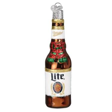 Imagem de Old World Christmas Holiday Miller Lite Garrafa de vidro para árvore de Natal