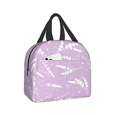 Imagem de Lindas flores de lavanda roxo claro lancheira bolsa de viagem sacos de piquenique isolado durável saco de compras volta às aulas sacos impermeáveis reutilizáveis para homem mulher meninas meninos