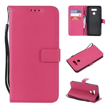 Imagem de Capa flip para LG G6, para LG G6 capa tipo carteira, slots para cartão fecho magnético, couro PU protetor [TPU à prova de choque] capa flip w alça de pulso cordão capa traseira do telefone (cor: rosa vermelha)