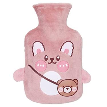 Imagem de Garrafa de água quente de PVC, bolsa térmica reutilizável e livre de BPA com capa de pelúcia macia para compressa de calor aquecedor de cama e aquecedores de pés almofada de alívio de terapia, rosa 1.350 ml