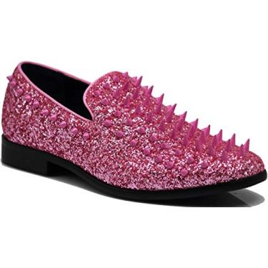 Imagem de SPK09 Mocassins masculinos vintage Spike Dress Slip On Fashion Shoes Classic Smoking Dress Shoes, rosa, 13