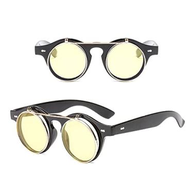 Imagem de Óculos de sol redondos Steampunk, feminino, masculino, com lente flip, vintage, vintage, retrô, feminino, óculos de sol UV400,3,tamanho único