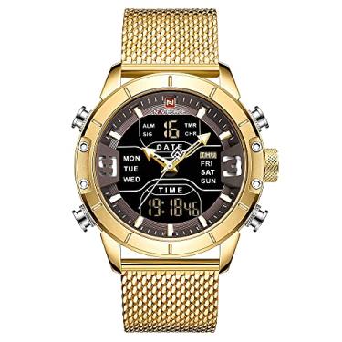 Imagem de Relógio digital masculino NAVIFORCE, impermeável, esportivo, aço inoxidável, militar, quartzo, relógio de pulso, Dourado