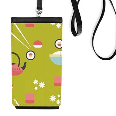 Imagem de Arroz xícara de chá de sushi Japão bolsa para celular suspensa bolso preto