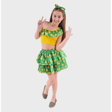 Imagem de Fantasia Infantil Brasileirinha Poa Verde Amarelo