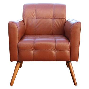Imagem de Poltrona Decorativa Sala de Estar Bia Couro Caramelo - Gran Belo
