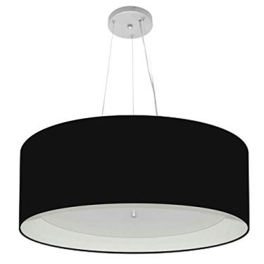 Imagem de Lustre Pendente Cilíndrico Cúpula Duplo Tecido 80x30 cm, Vivare Iluminação, Pendente4142 PRBR, Preto/Branco, Gigante