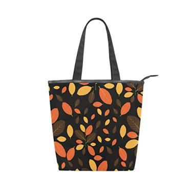 Imagem de Bolsa feminina durável de lona amarela laranja e marrom folhas de outono grande capacidade sacola de compras bolsa de ombro