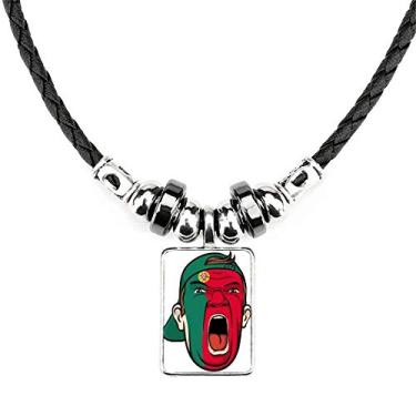 Imagem de DIYthinker Bandeira de Portugal maquiagem cabeça gritando colar joia torque corda pingente de couro