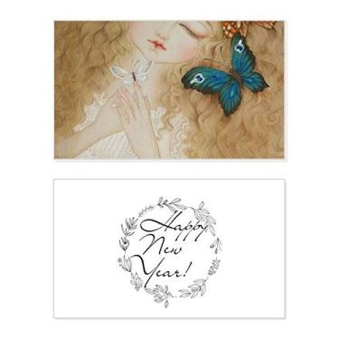 Imagem de Vestido Borboleta Pretty Girl Pintura Chinesa Ano Novo Festival Cartão Bless Mensagem Presente