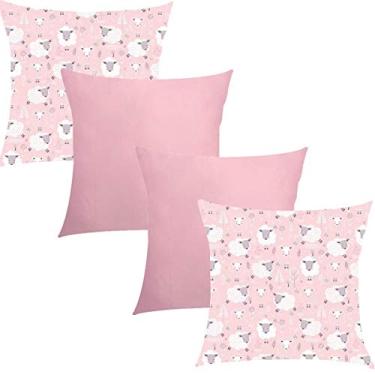 Imagem de Kit 4 Capas de Almofadas Composê Carneirinho Rosa e Cetim 45x45cm