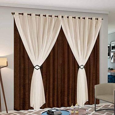 Imagem de Cortina Cetim Voil com Presilhas Cecília para Sala Quarto 4,00x2,50 - Tabaco/Palha